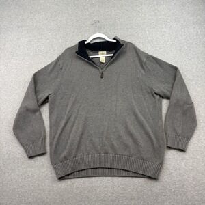 LL Bean Sweater Men's XXL Pullover Gray Quarter Zip Organic Cotton Chunky Knit